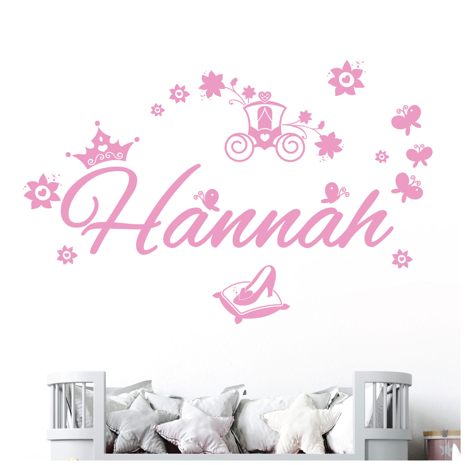 Personalised Fairy Tale Carriage Name Wall Sticker - Girls Bedroom Nursery Vinyl Decal UK