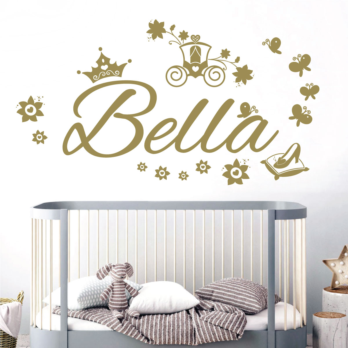 Personalised Fairy Tale Carriage Name Wall Sticker - Girls Bedroom Nursery Vinyl Decal UK