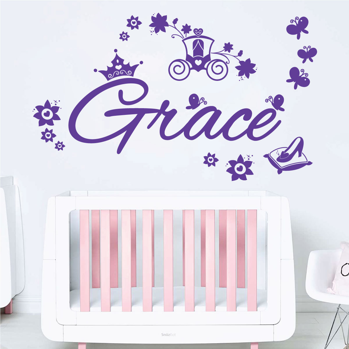 Personalised Fairy Tale Carriage Name Wall Sticker - Girls Bedroom Nursery Vinyl Decal UK