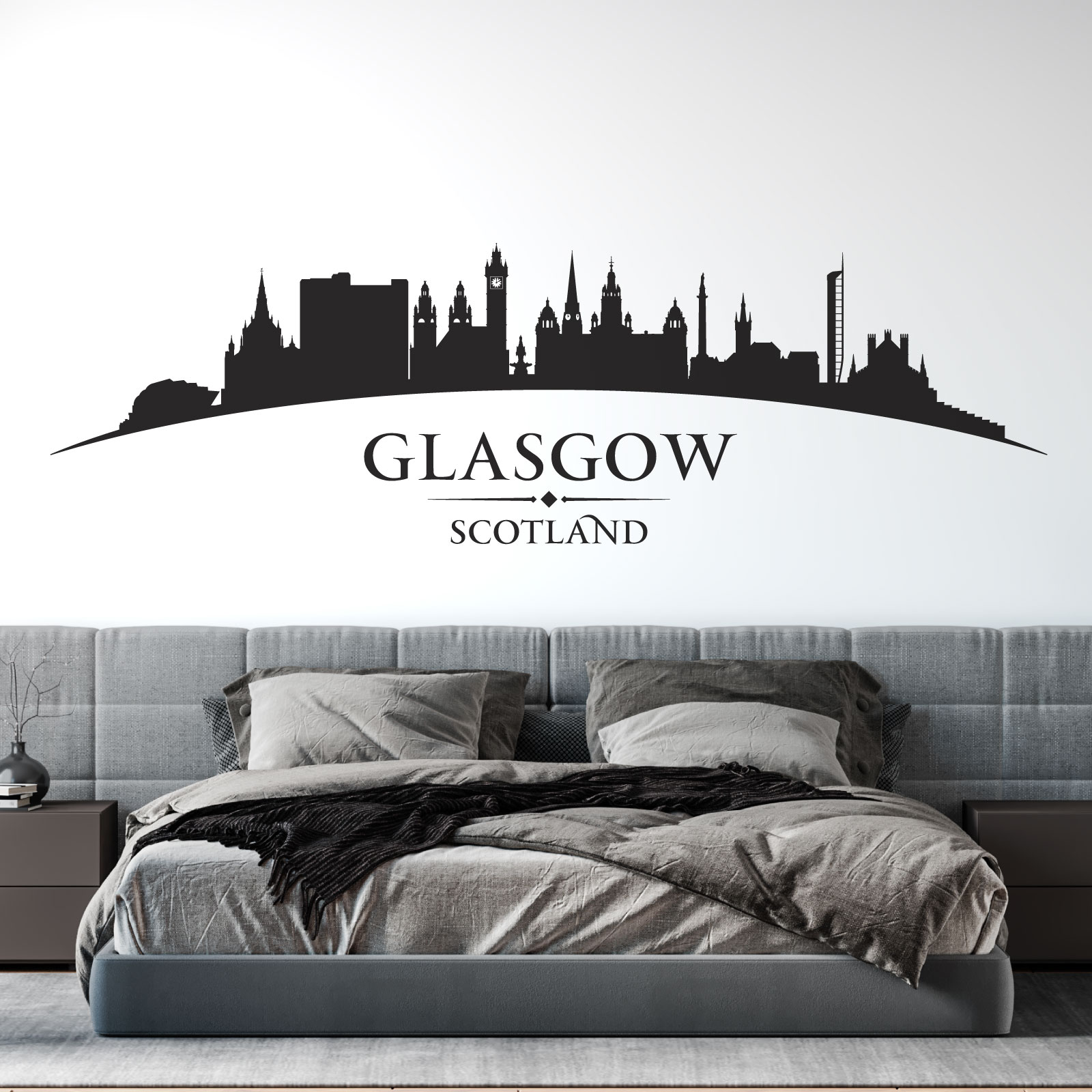 Glasgow City Skyline - City Chambers, Clyde Auditorium, Glasgow Tower - Bedroom Living Room Vinyl Wall Sticker UK