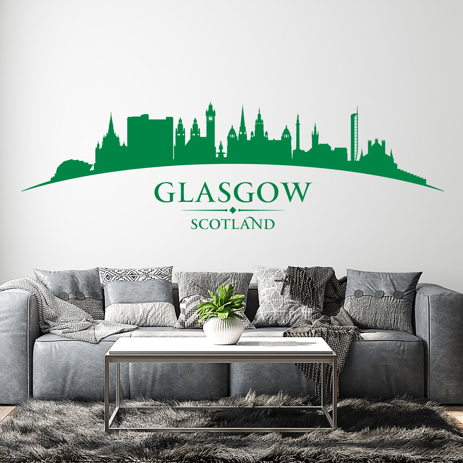 Glasgow City Skyline - City Chambers, Clyde Auditorium, Glasgow Tower - Bedroom Living Room Vinyl Wall Sticker UK