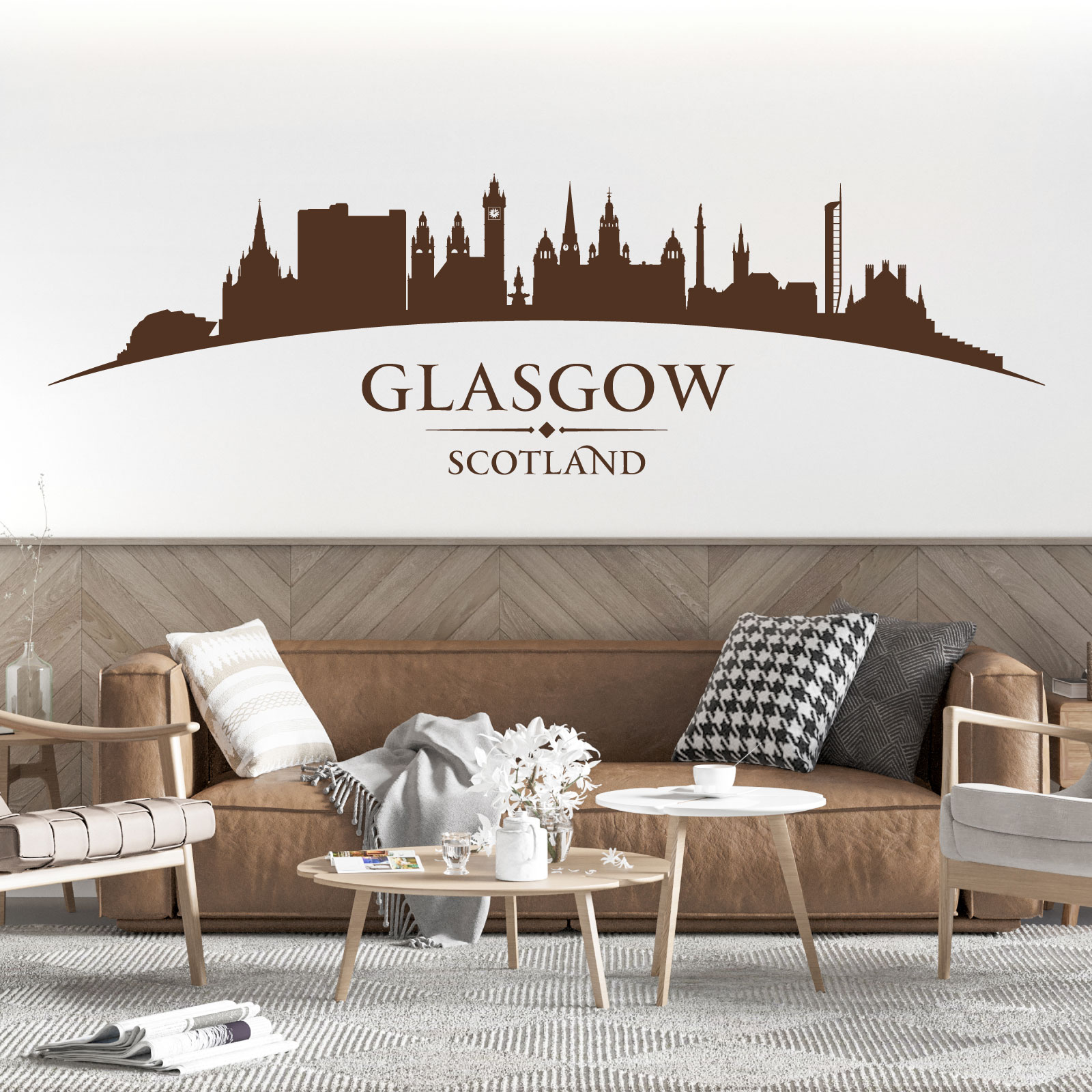 Glasgow City Skyline - City Chambers, Clyde Auditorium, Glasgow Tower - Bedroom Living Room Vinyl Wall Sticker UK
