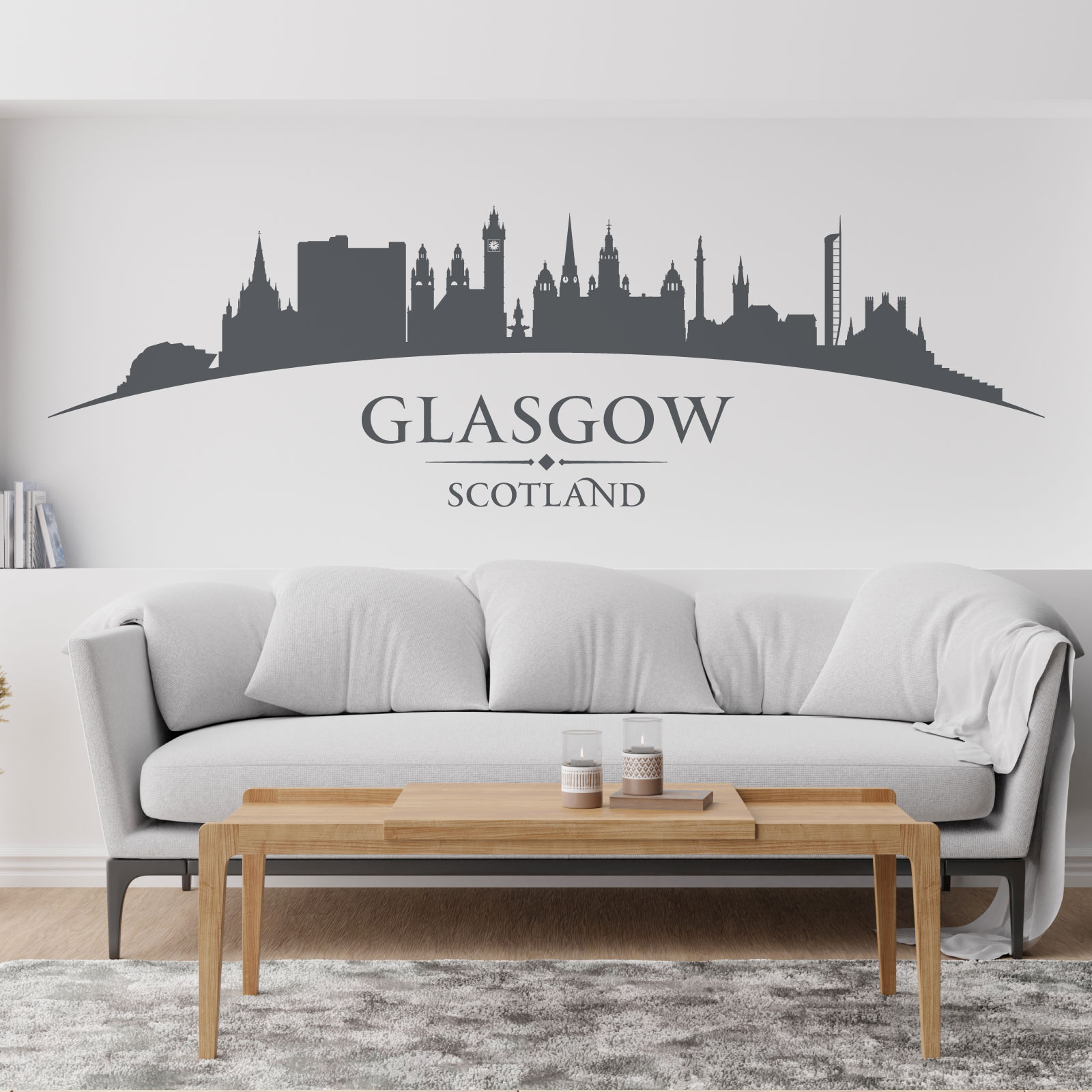 Glasgow City Skyline - City Chambers, Clyde Auditorium, Glasgow Tower - Bedroom Living Room Vinyl Wall Sticker UK