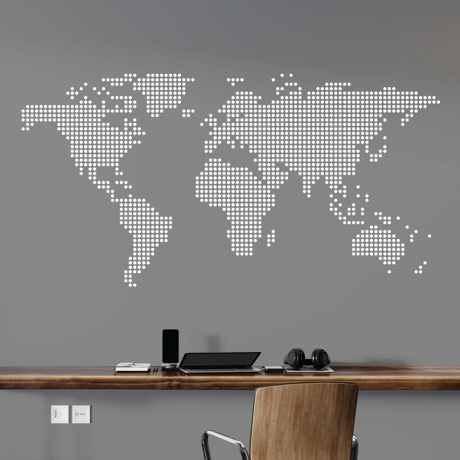 Dotted World Map Wall Sticker - Living Room Home Office Vinyl Decal UK