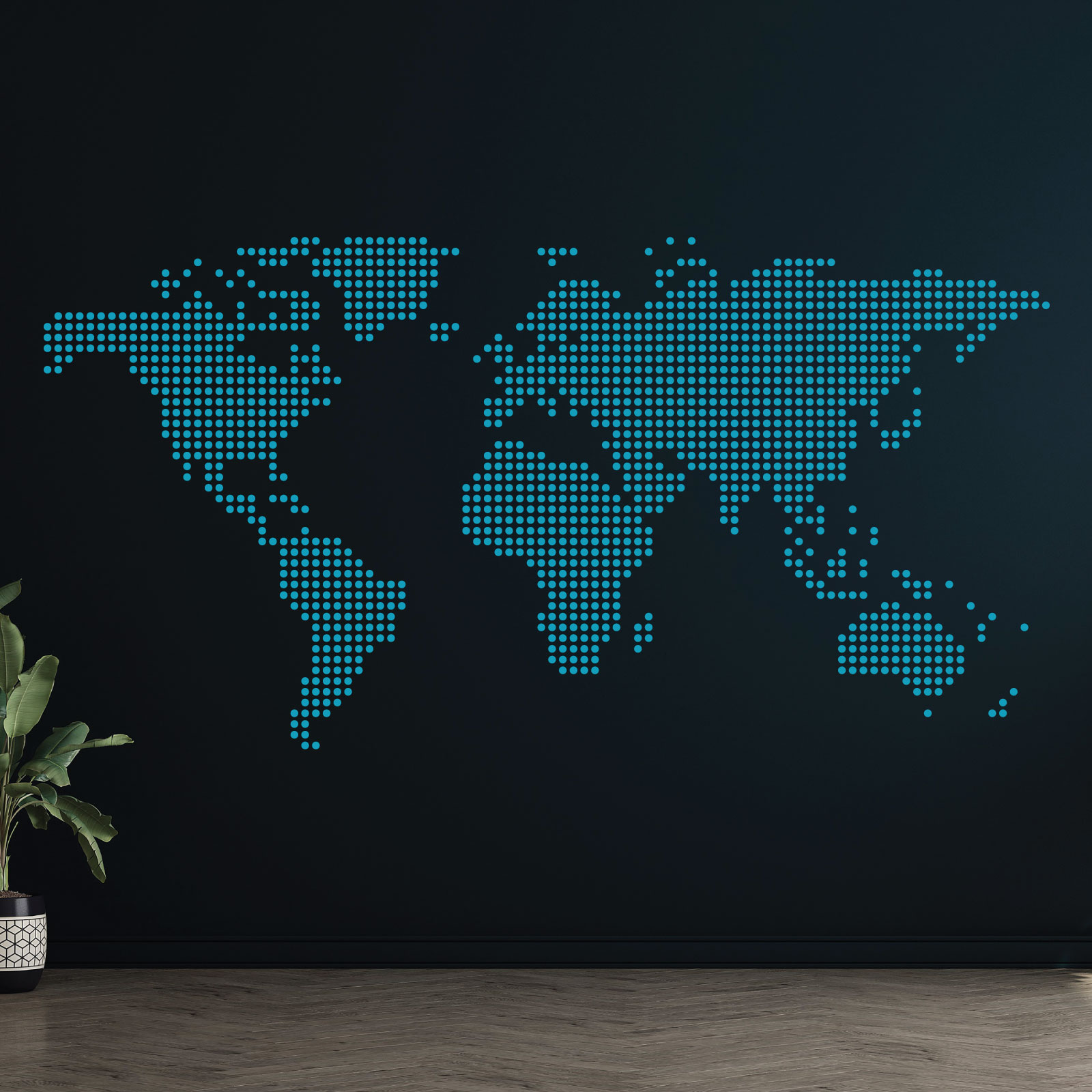 Dotted World Map Wall Sticker - Living Room Home Office Vinyl Decal UK