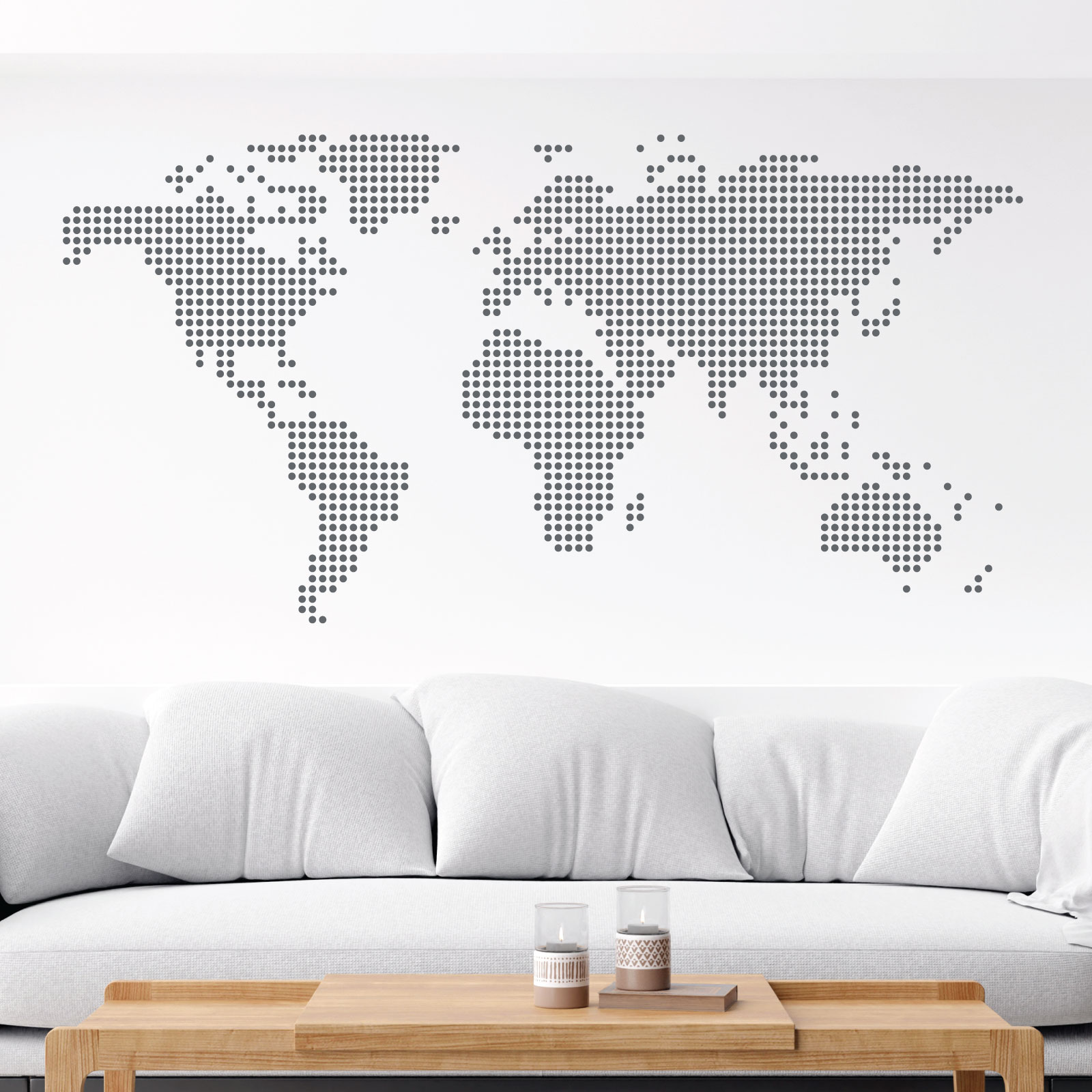 Dotted World Map Wall Sticker - Living Room Home Office Vinyl Decal UK