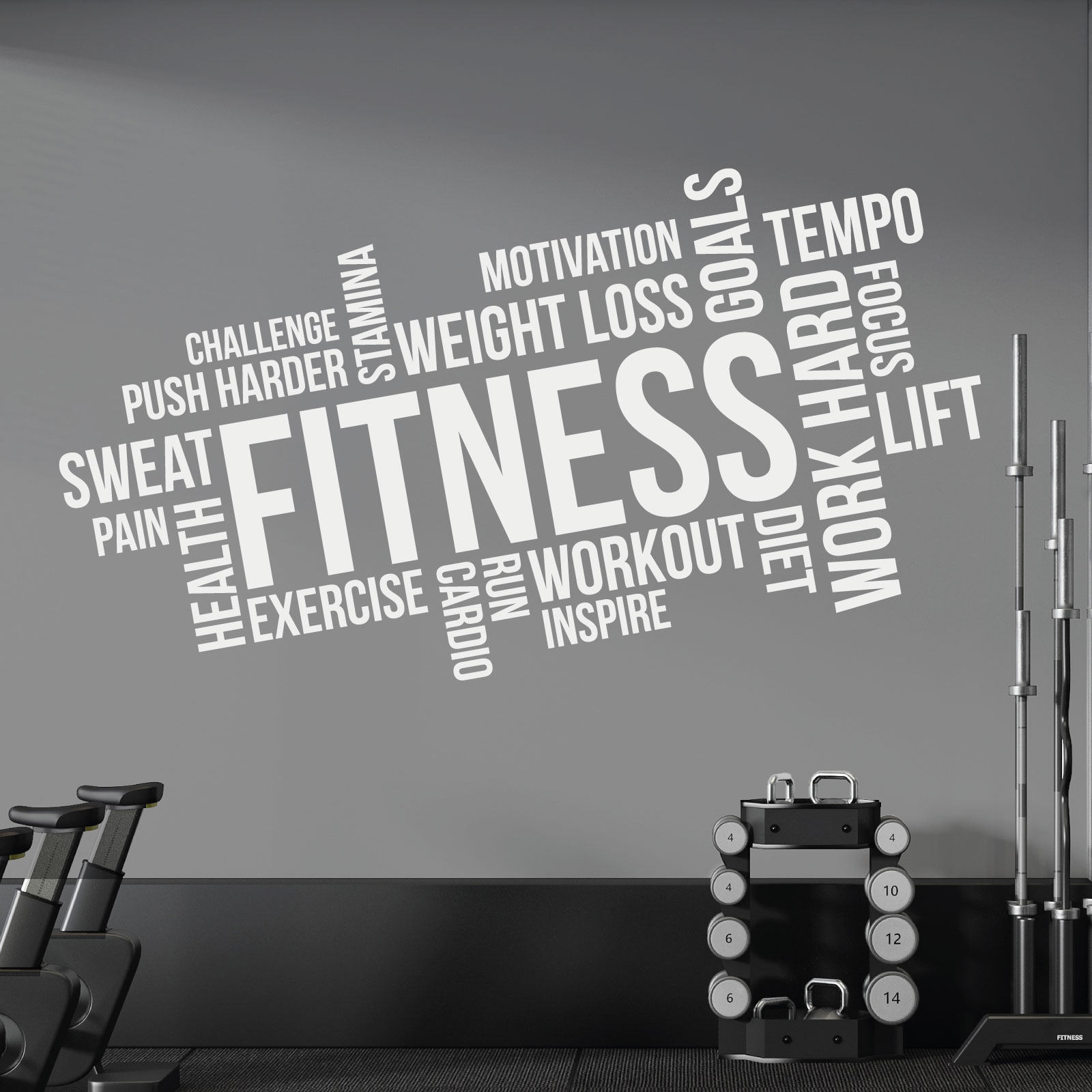 Fitness, Exercise, Workout, Cardio, Focus, Goals - Gym Motivational Vinyl Wall Sticker UK