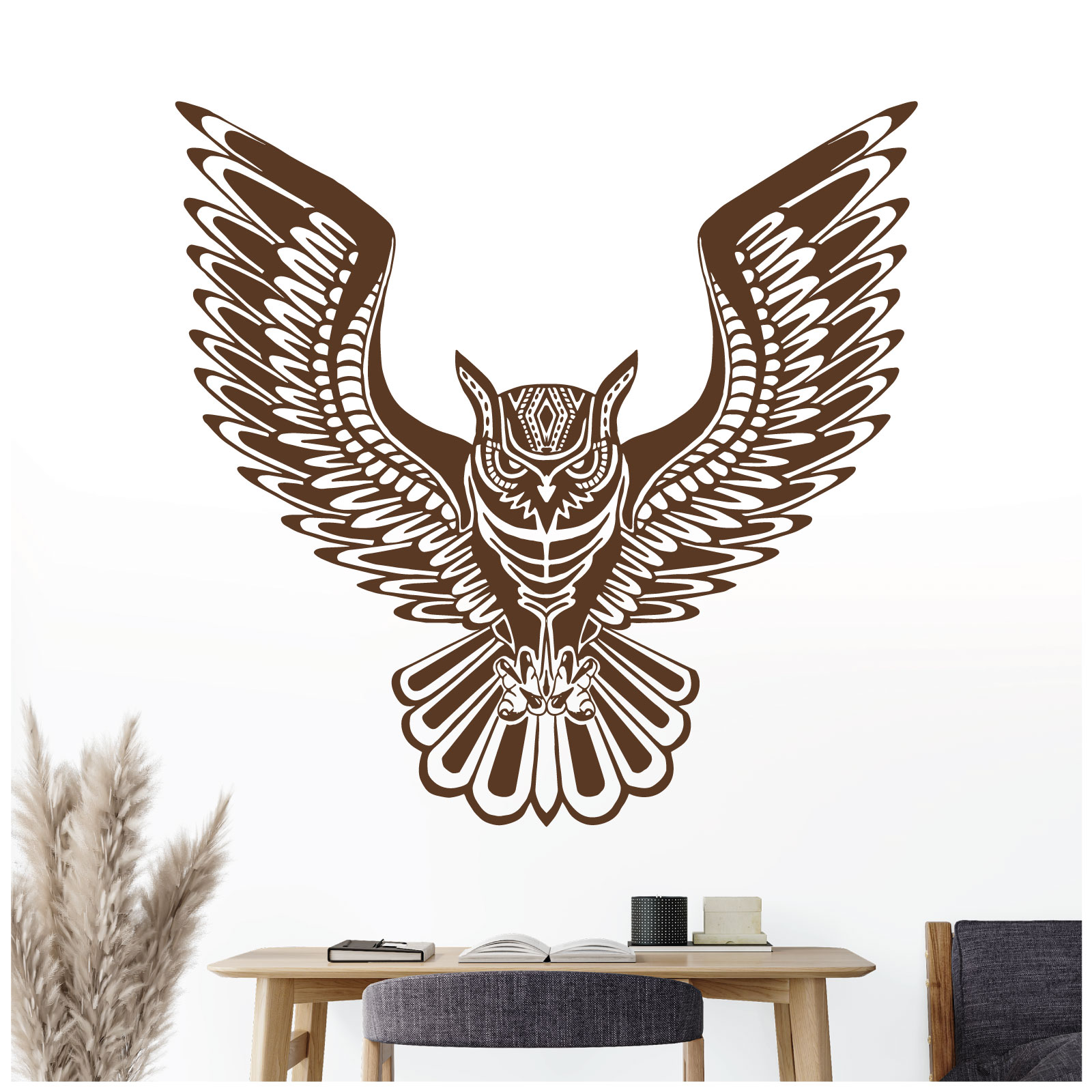 Tribal Ethnic Owl Silhouette Wall Sticker - Bedroom Vinyl Decal UK