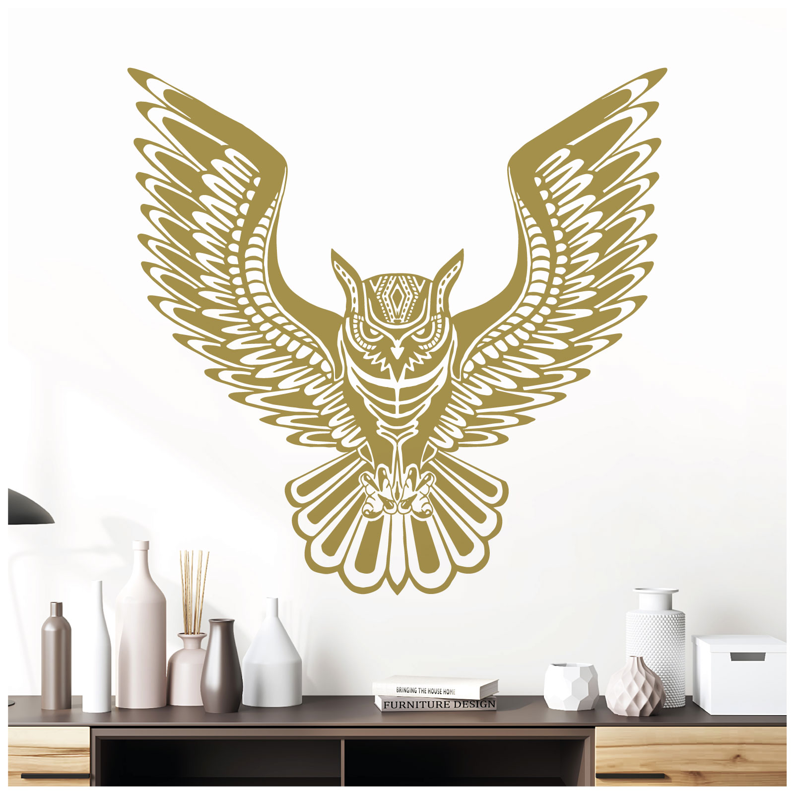 Tribal Ethnic Owl Silhouette Wall Sticker - Bedroom Vinyl Decal UK
