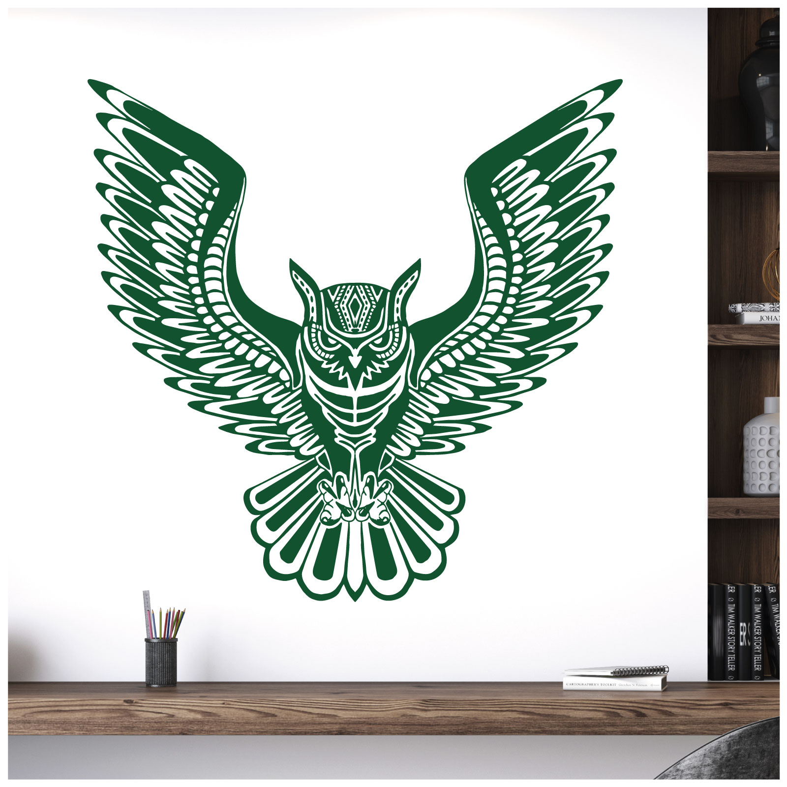 Tribal Ethnic Owl Silhouette Wall Sticker - Bedroom Vinyl Decal UK