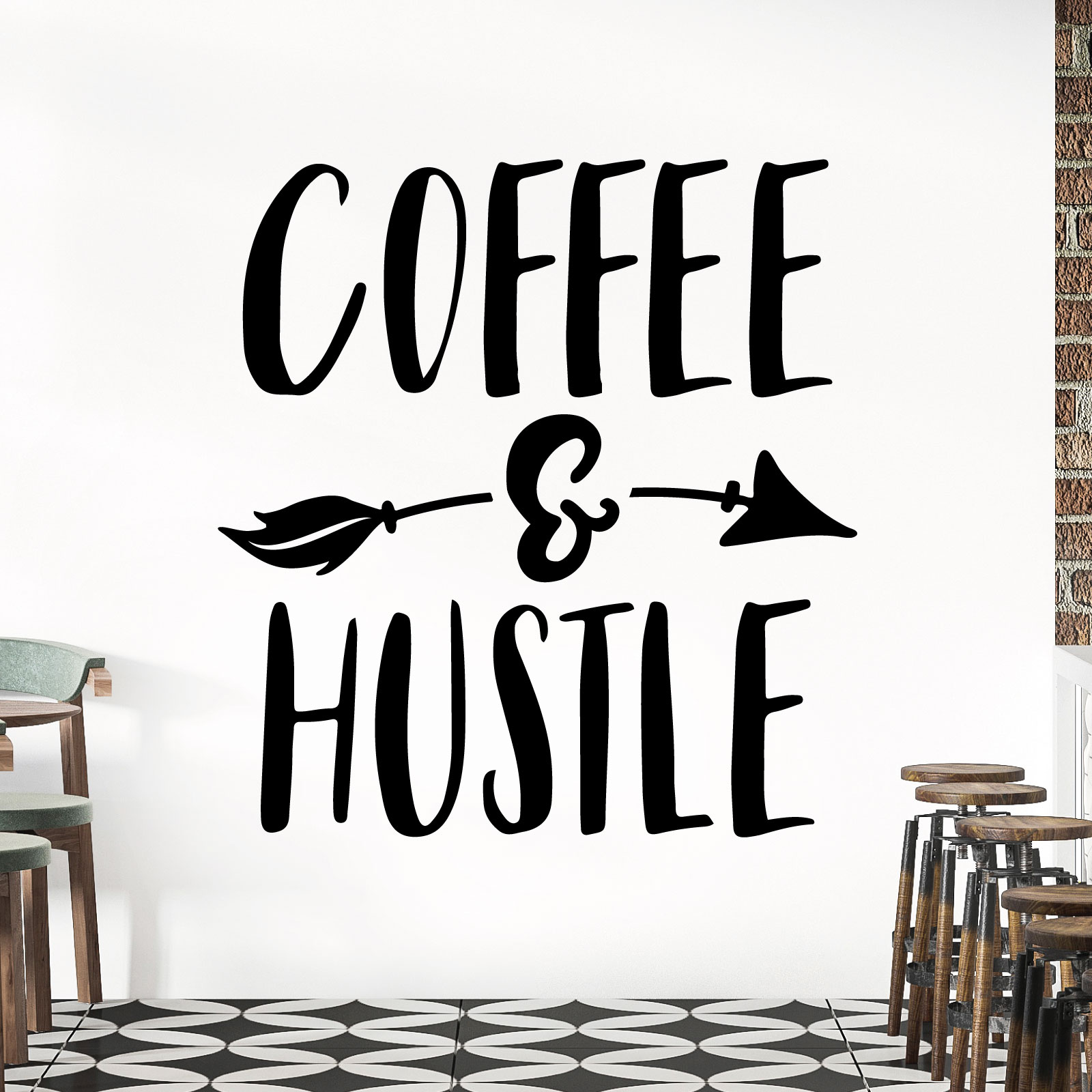 Coffee and Hustle - Kitchen Cafe Quote Vinyl Wall Sticker UK