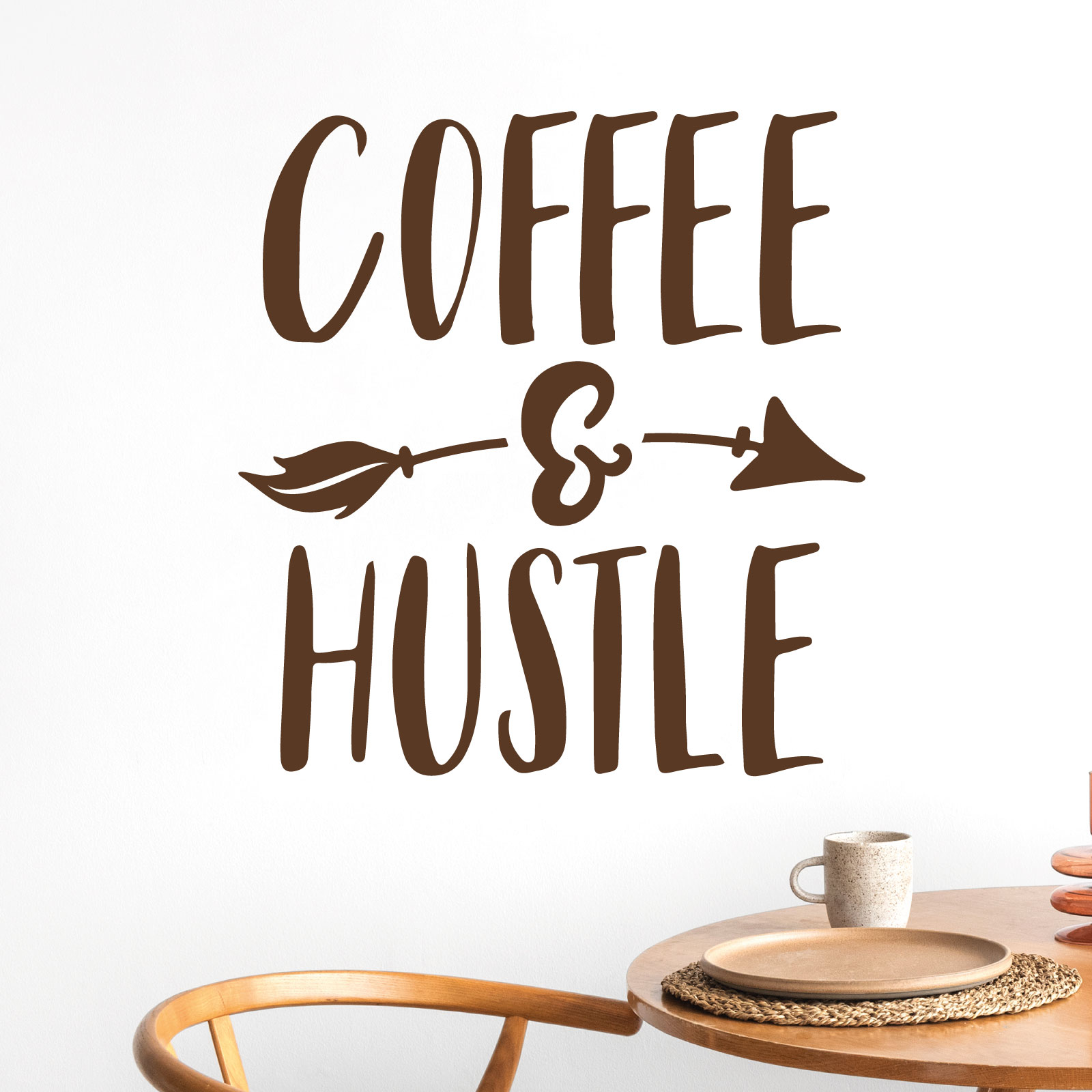 Coffee and Hustle - Kitchen Cafe Quote Vinyl Wall Sticker UK