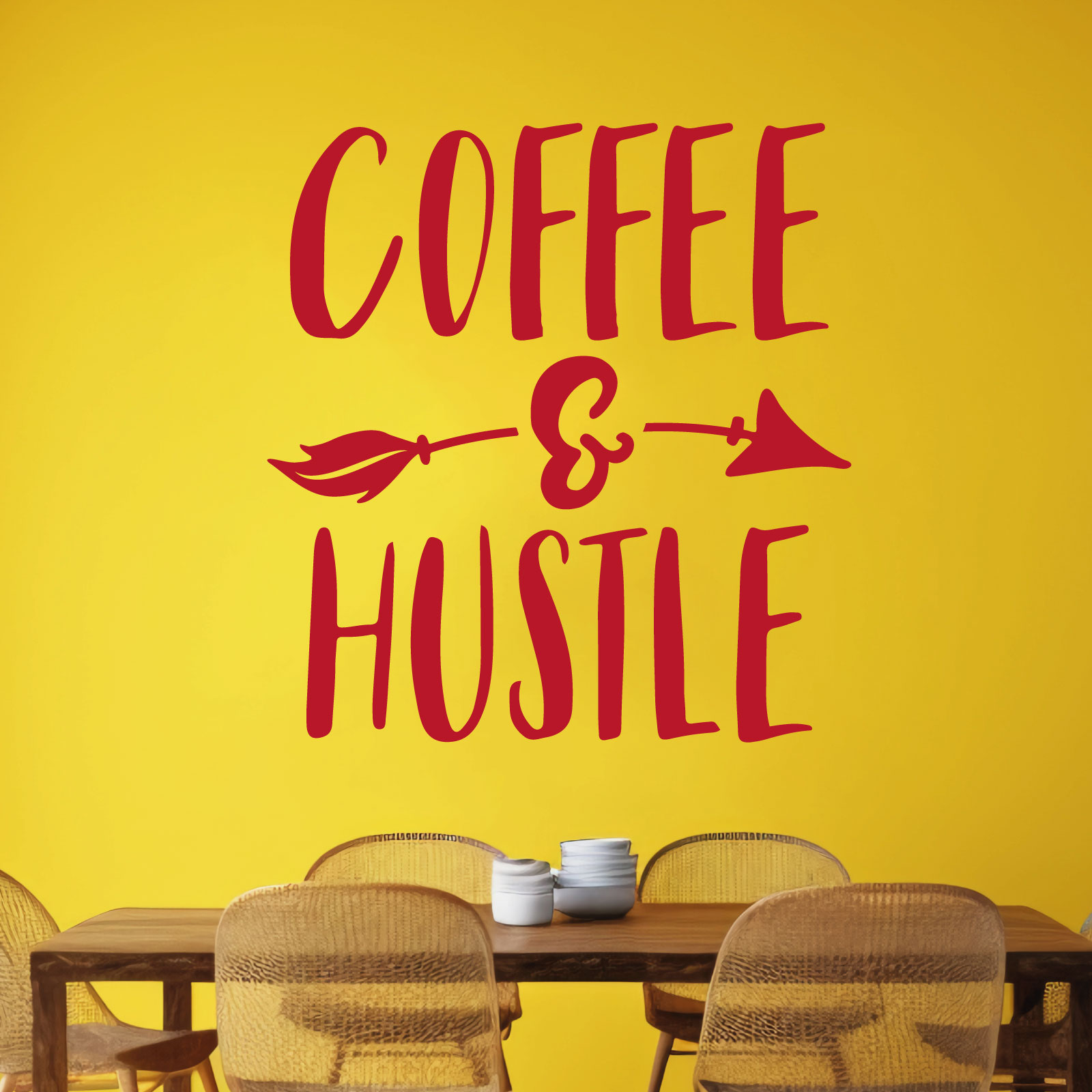 Coffee and Hustle - Kitchen Cafe Quote Vinyl Wall Sticker UK