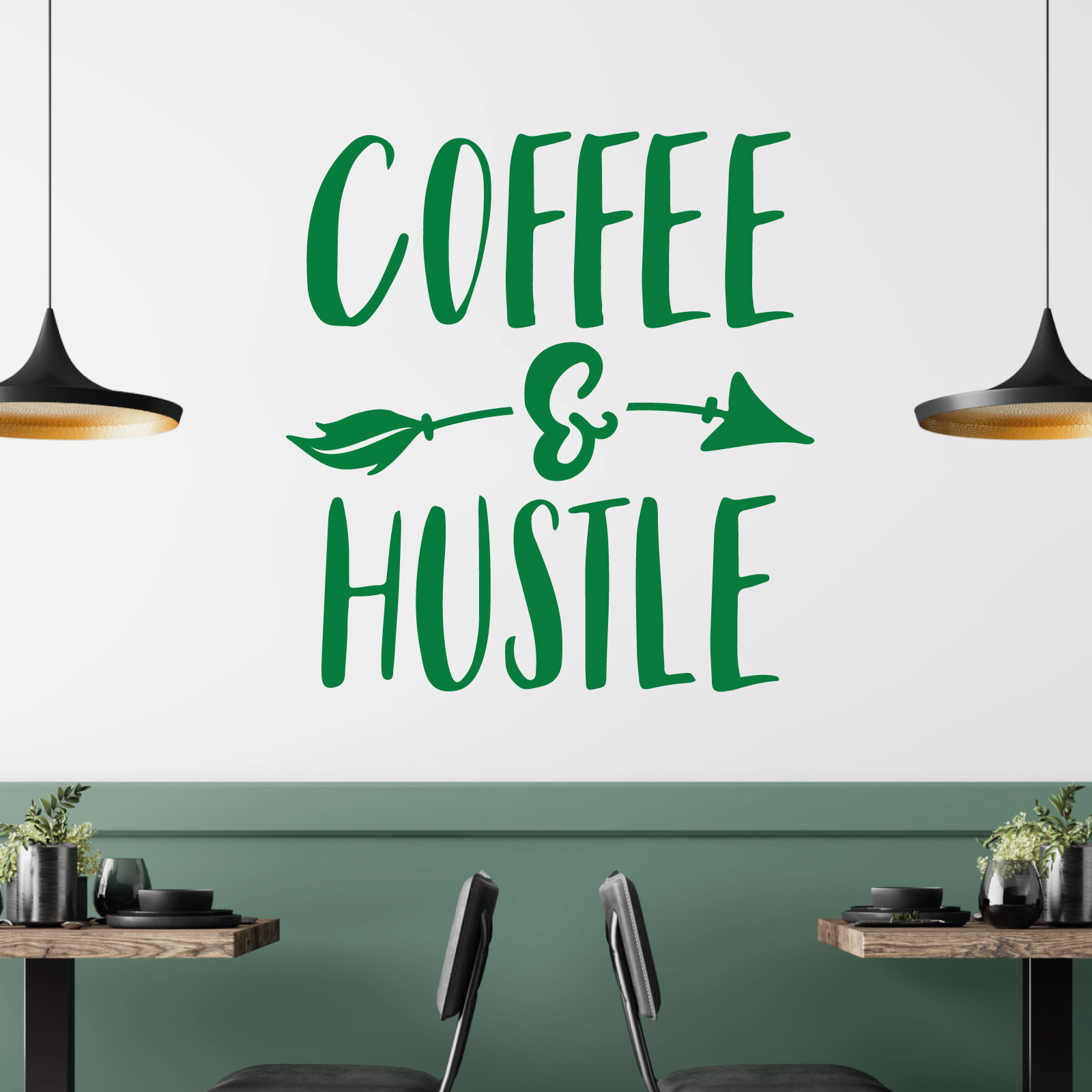 Coffee and Hustle - Kitchen Cafe Quote Vinyl Wall Sticker UK