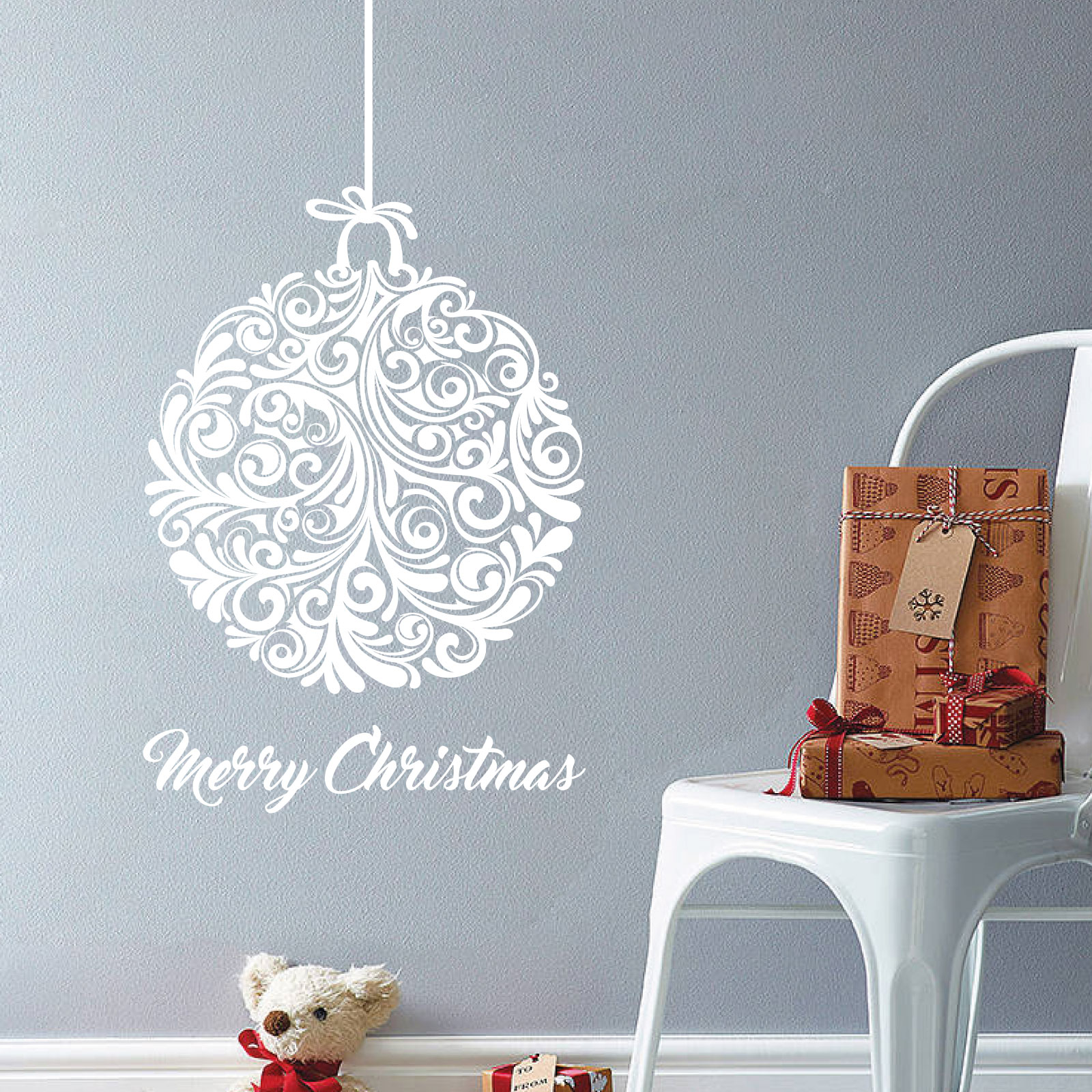 Christmas Tree Swirl Ball Wall Sticker - Festive Home Vinyl Wall Sticker UK