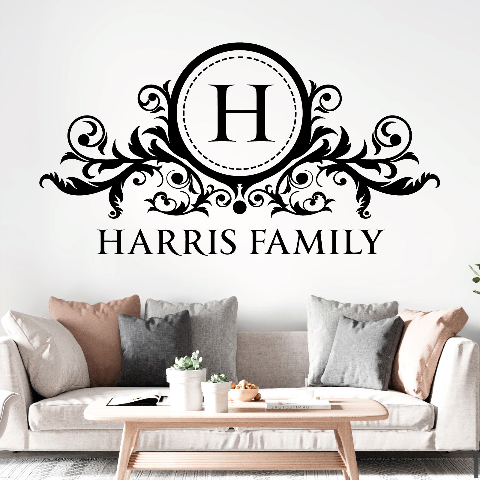 Victorian Heraldic Monogram Name Wall Sticker - Heritage Royal Family Crest Vinyl Wall Sticker UK