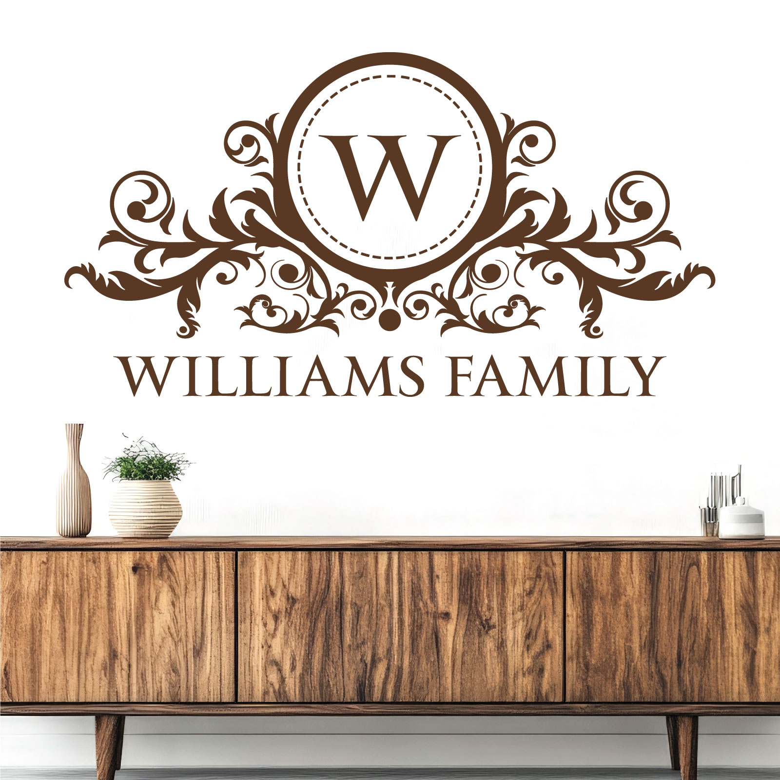 Victorian Heraldic Monogram Name Wall Sticker - Heritage Royal Family Crest Vinyl Wall Sticker UK