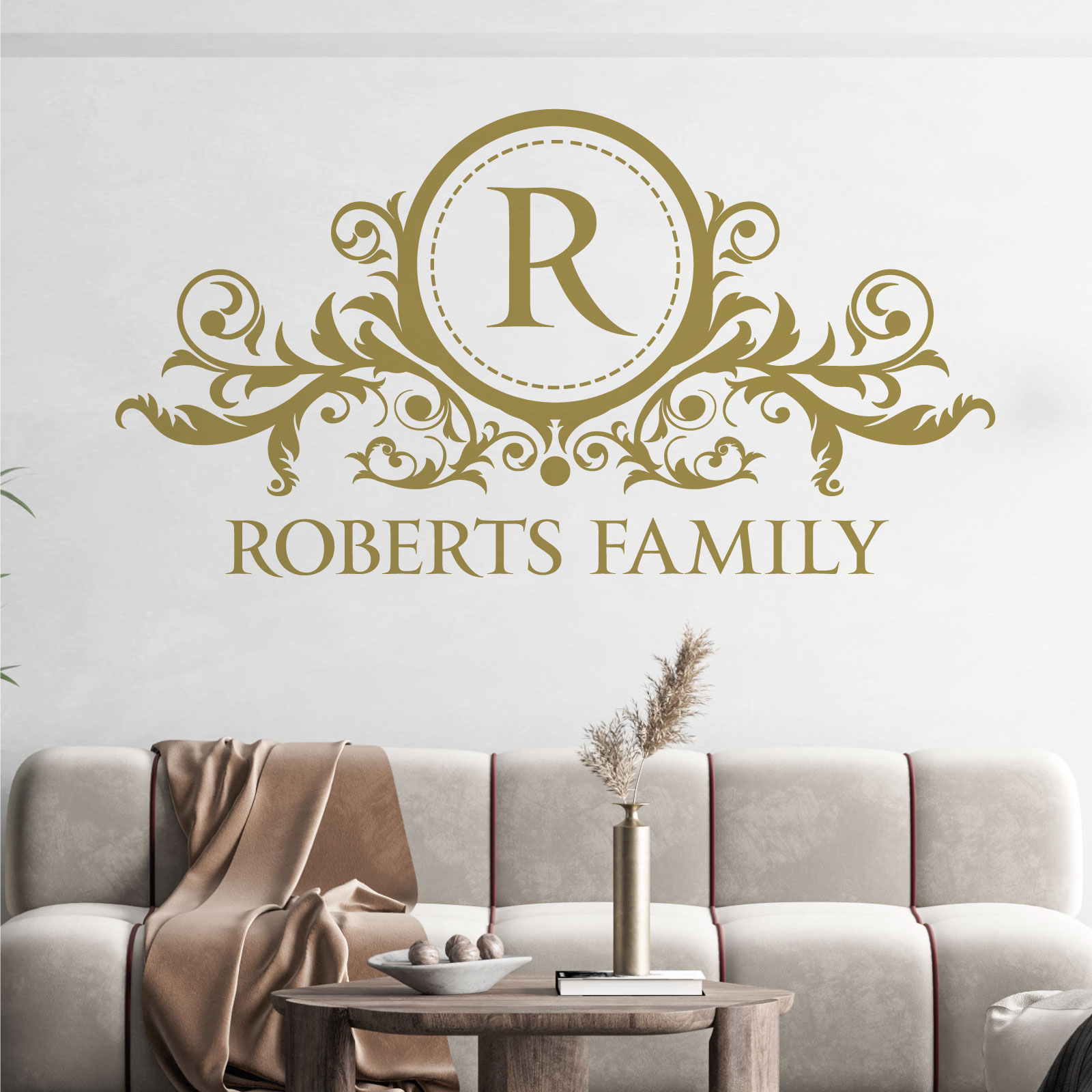 Victorian Heraldic Monogram Name Wall Sticker - Heritage Royal Family Crest Vinyl Wall Sticker UK