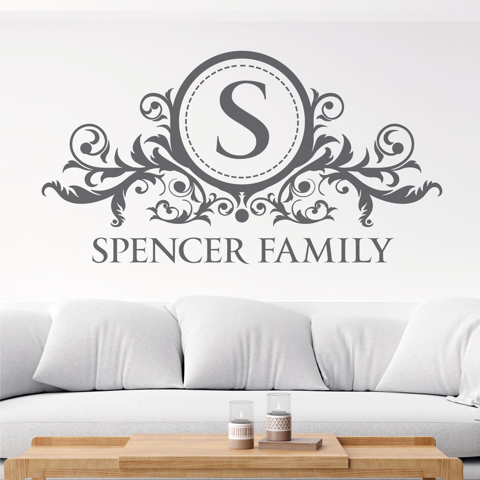 Victorian Heraldic Monogram Name Wall Sticker - Heritage Royal Family Crest Vinyl Wall Sticker UK