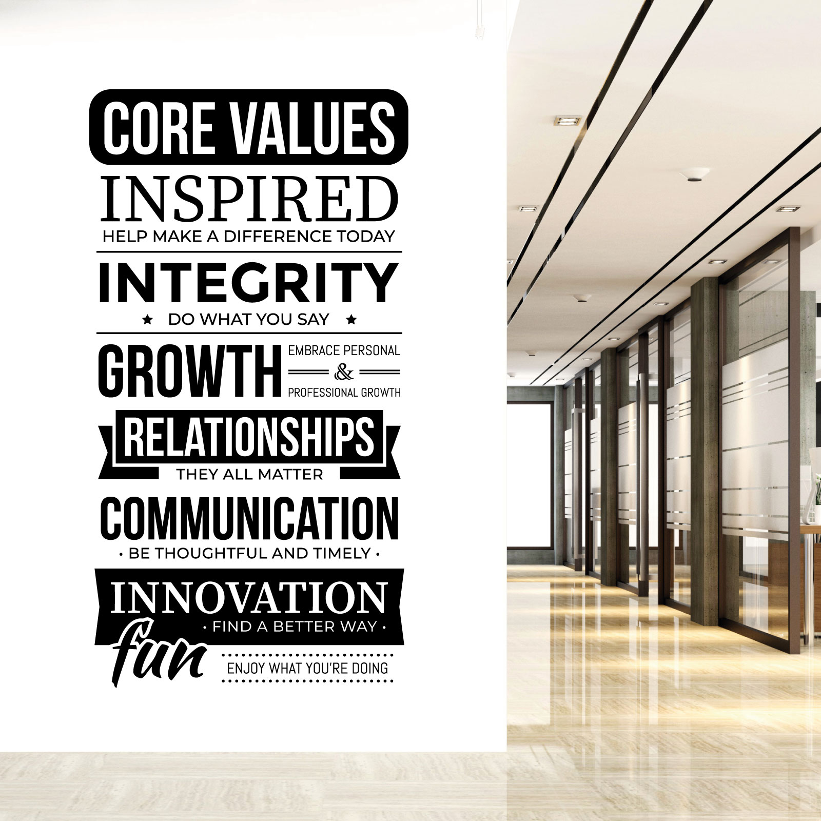 Core Values - Corporate Office Conference Room Motivational Vinyl Wall Sticker UK