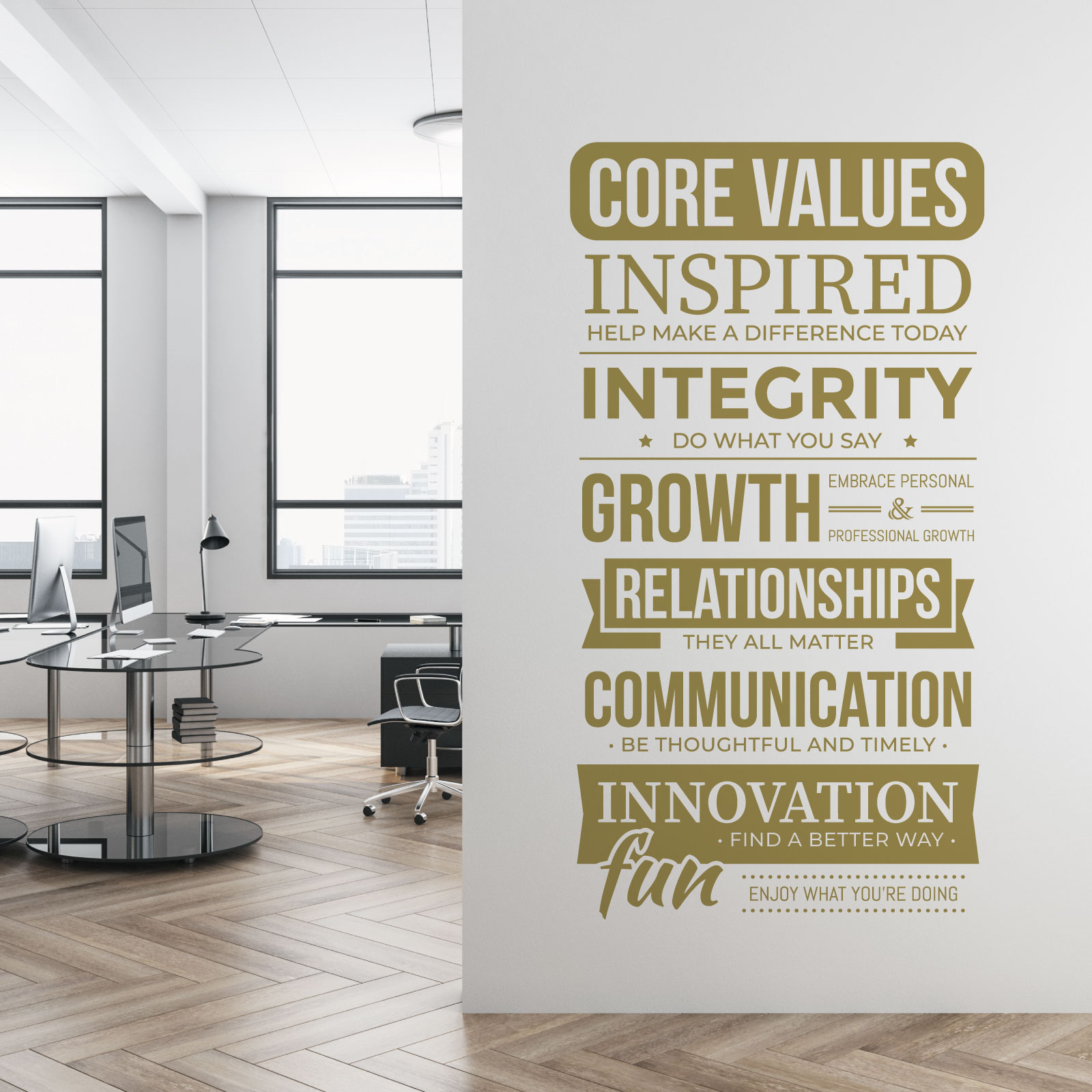Core Values - Corporate Office Conference Room Motivational Vinyl Wall Sticker UK