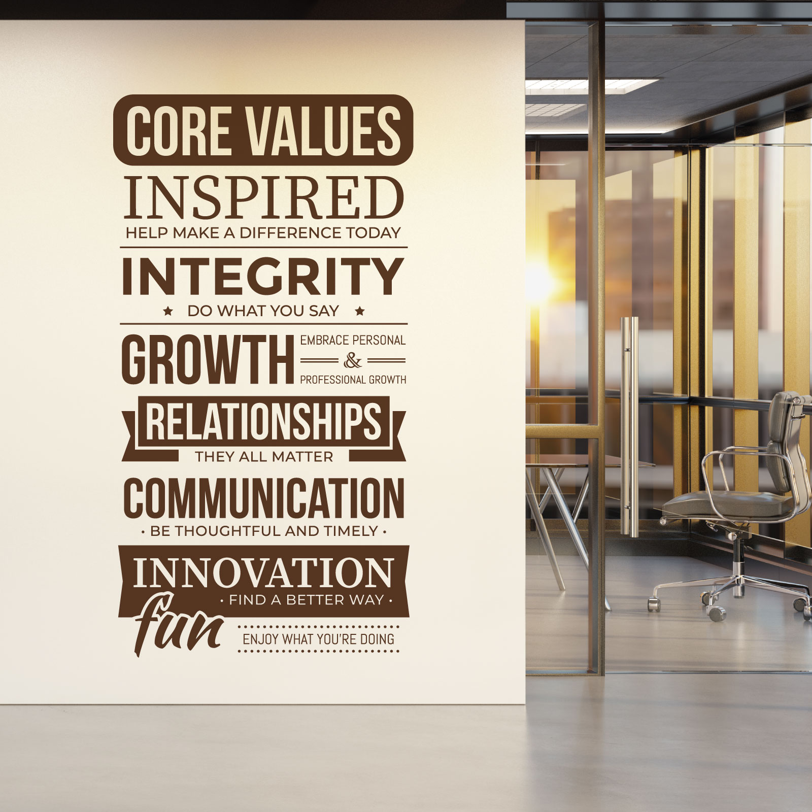 Core Values - Corporate Office Conference Room Motivational Vinyl Wall Sticker UK