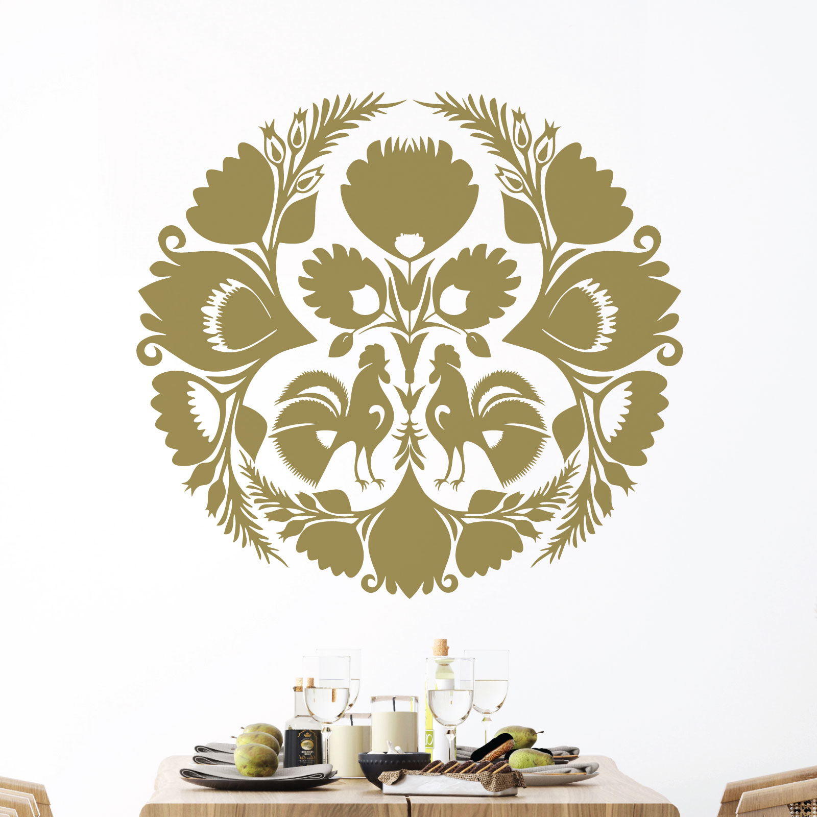 Cockerel on the Farm - Folk Decorative Art Vinyl Wall Sticker UK