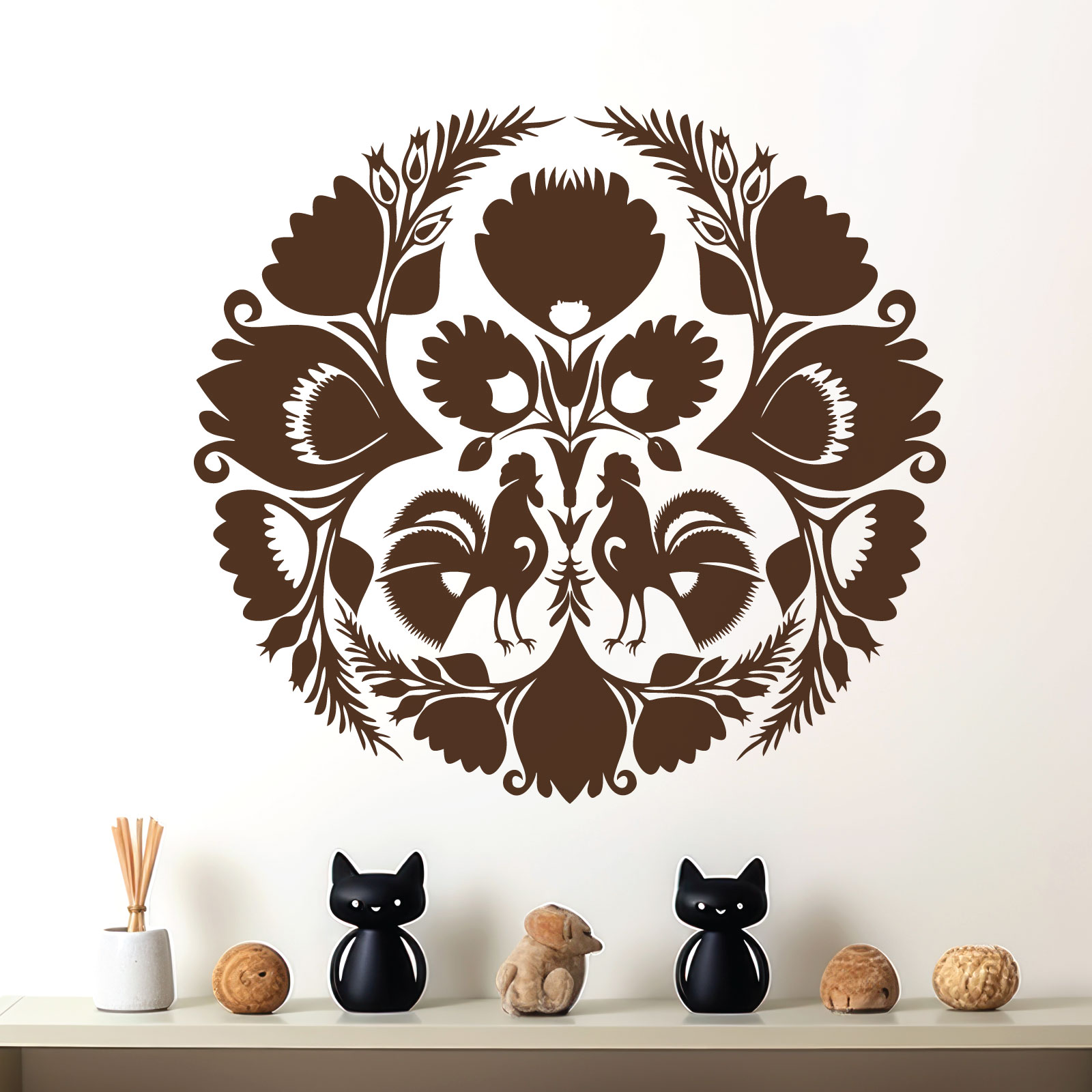 Cockerel on the Farm - Folk Decorative Art Vinyl Wall Sticker UK