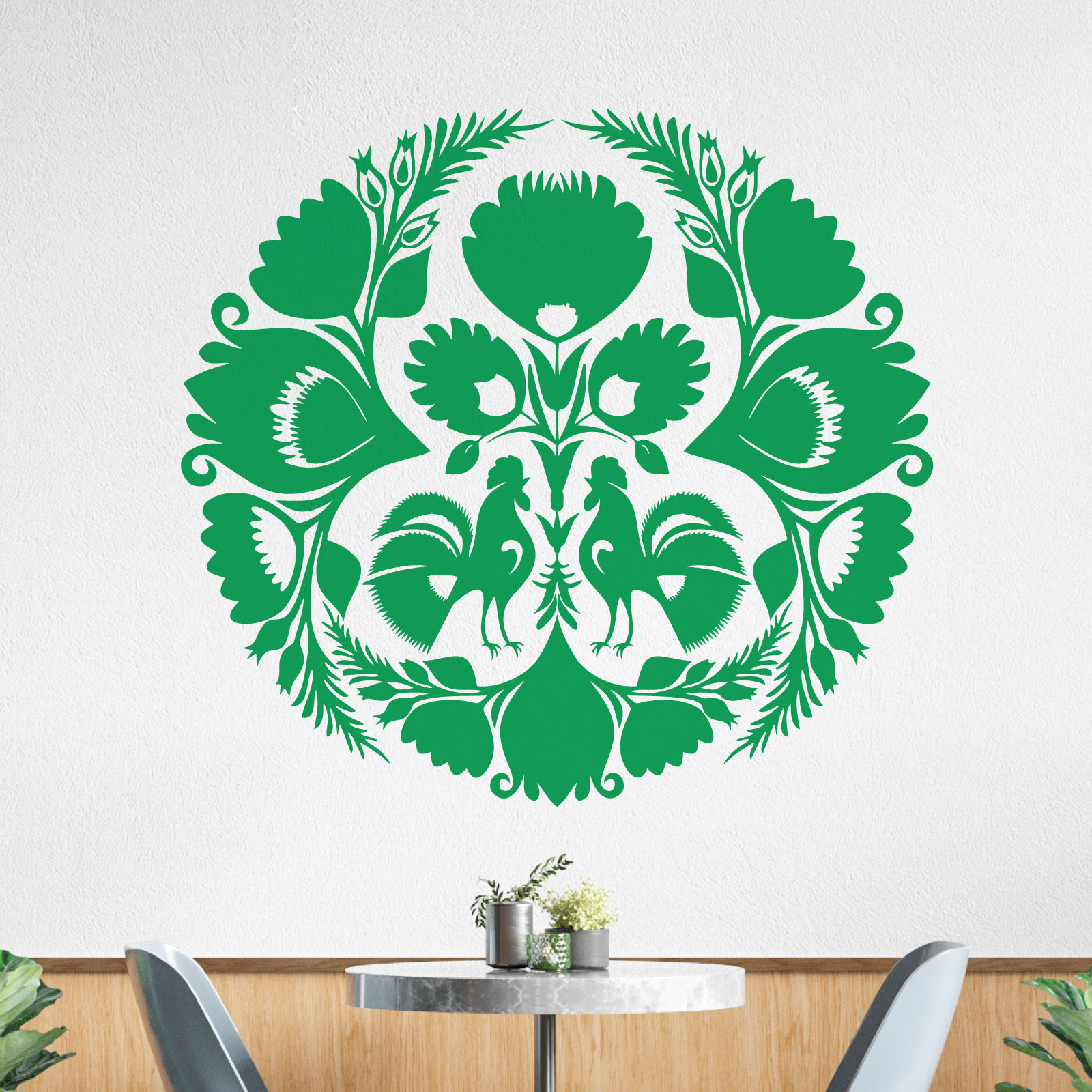 Cockerel on the Farm - Folk Decorative Art Vinyl Wall Sticker UK