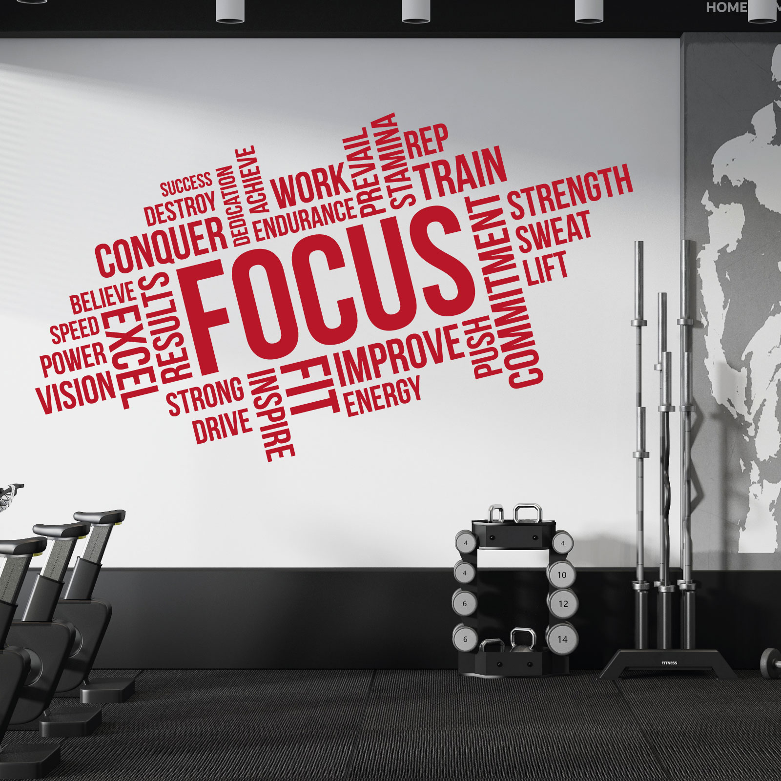Focus, Dedication, Results - Motivational Text Cloud Vinyl Wall Sticker UK