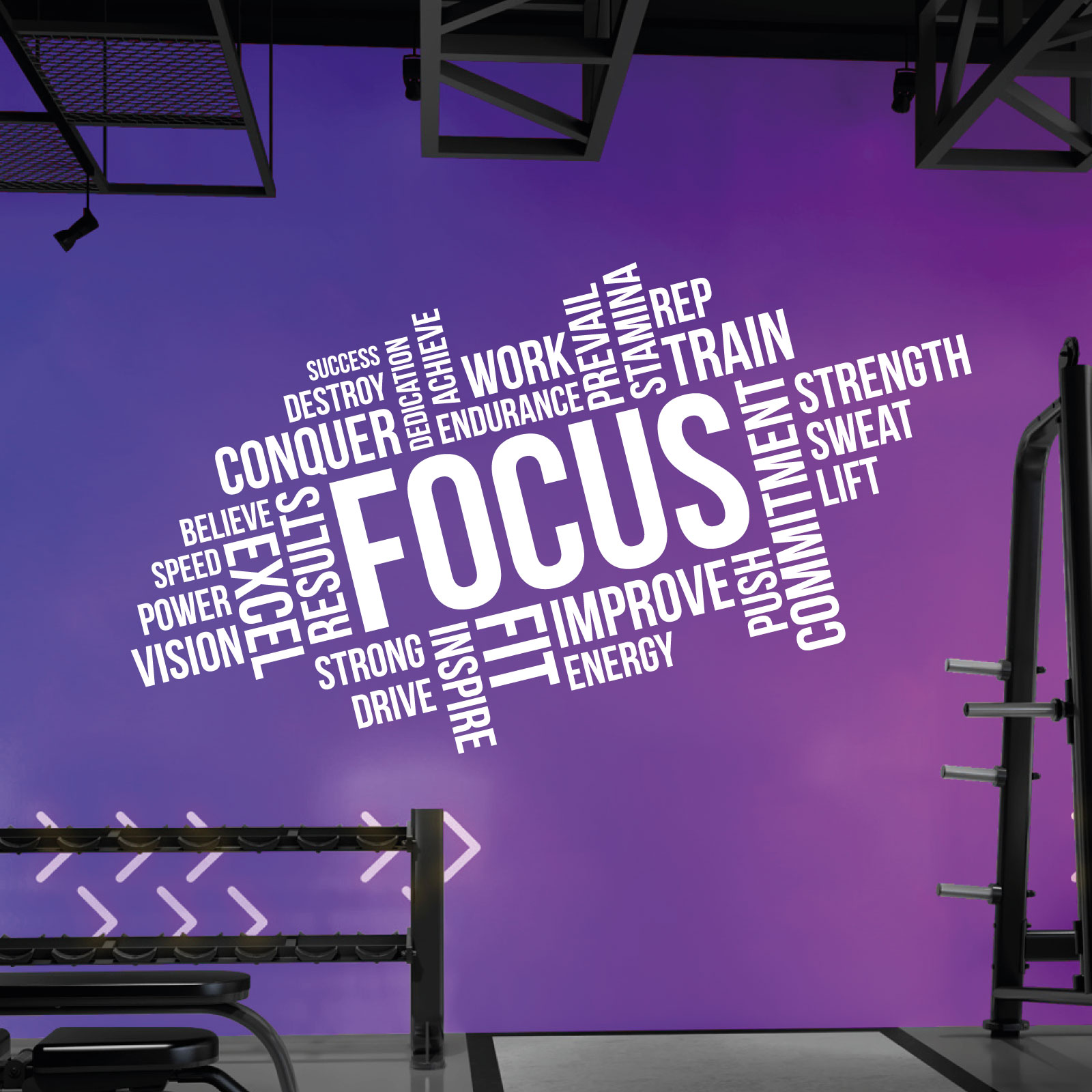 Focus, Dedication, Results - Motivational Text Cloud Vinyl Wall Sticker UK