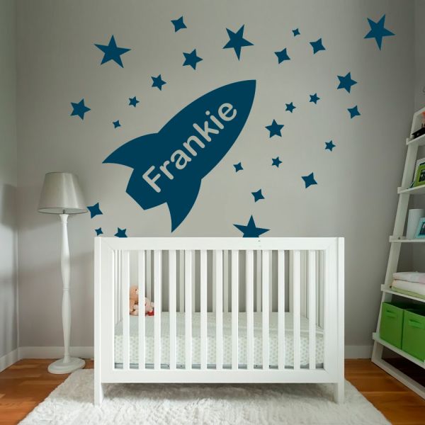 ROCKET Wall Sticker Personalised Name Boys Bedroom Space Vinyl Art Decal AD128 