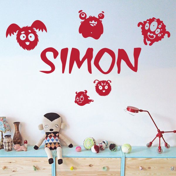 Wall Designer Personalised Name Wall Art Sticker Happy Cartoon Monsters