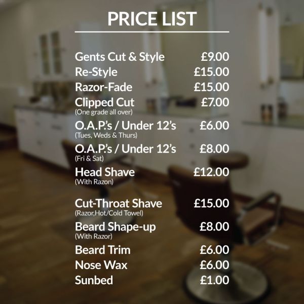 Price List Customised Personalised Barber Coffee Shop Sign Vinyl Decal Sticker 