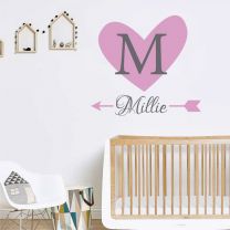 Heart & Arrow - Personalised Name, Initial Children Nursery Bedroom Decal Wall Sticker