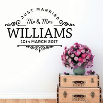 Mr & Mrs Just Married Family Name Wedding Date - Personalised Family Quote Wall Sticker