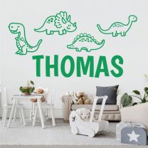 Cute Cartoon Dinosaurs - Personalised Decal Wall Sticker