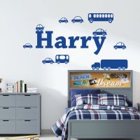 Personalised Name Cartoon Trucks Cars Wall Sticker - Boys Bedroom - Custom Vinyl Decal UK
