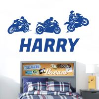 Personalised Name Motorbike Wall Sticker - Racing Motorcycles - Boys Bedroom Vinyl Decal UK