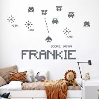 Personalised Name Space Invaders Wall Sticker - Vintage Gaming - Bedroom Custom Vinyl Decal UK