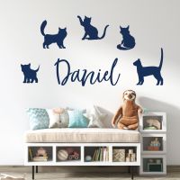 Personalised Name Cat Wall Sticker - Cats and Kittens - Pets Custom Vinyl Decal UK