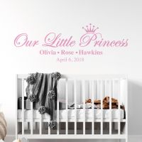 Our Little Princess Name and Date of Birth - Baby Nursery Girls Vinyl Wall Sticker UK