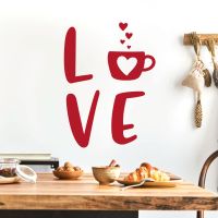 Love Coffee - Coffee Cup, Hearts - Kitchen Cafe Quote Vinyl Wall Sticker UK