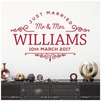 Personalised Mr and Mrs Just Married Wall Sticker - Family Name, Wedding Date - Vinyl Decal UK