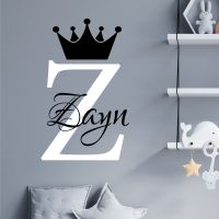 Personalised Name Baby Prince Princess Wall Sticker - Initial Letter Crown - Nursery Vinyl Decal UK
