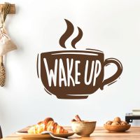 Wake Up Coffee Cup Wall Sticker - Kitchen Cafe Vinyl Wall Sticker UK