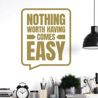 Nothing Worth Having Comes Easy - Motivational Quote Vinyl Wall Sticker UK