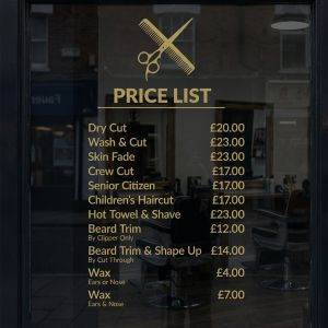 Custom Price List Sign Sticker - Barber Shop, Hair Salon - Vinyl UK