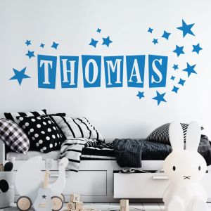 Personalised Name Star Block Letter Wall Sticker - Boys Bedroom Nursery Vinyl Decal UK