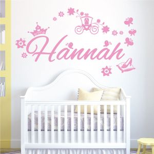 Personalised Fairy Tale Carriage Name Wall Sticker - Girls Bedroom Nursery Vinyl Decal UK